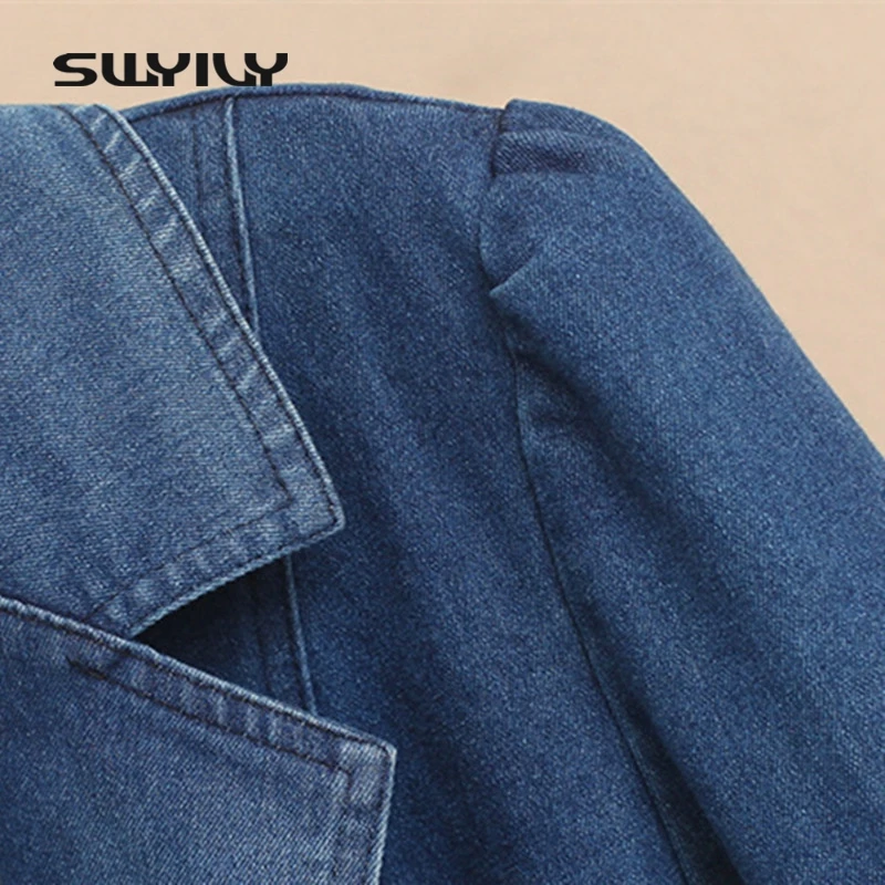 SWYIVY Women Blazer Jacket Coat Spring 2018 Denim Casual Blazers Women Slim Coat Cotton Women Blazers 5XL Big Size Office Blue SWYIVY Women Blazer Jacket Coat Spring 2018 Denim Casual Blazers Women Slim Coat Cotton Women Blazers 5XL Big Size Office Blue