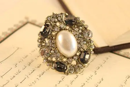 Fashion Hot Sale New Arrival Amazing Retro Simulated Pearl Shiny Rhinestone Ring R48