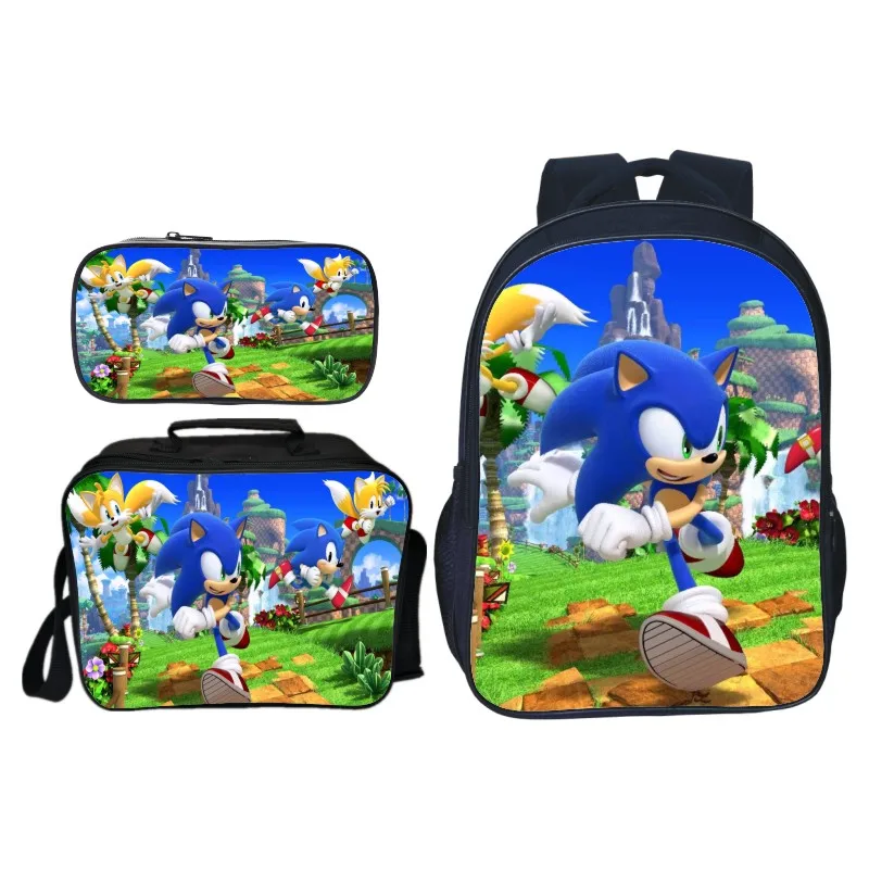 

3Pcs/Set Sonic Shadow Backpacks For Kids Cartoon Printed School Bags Boys Girls Primary Schoolbag Students Suit Backpacks Gifts