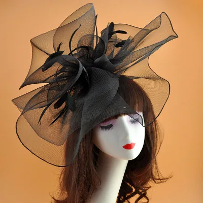 Vintage Bridal Flower Feather Hats Elegant Wedding Accessories Bride Net Hats White Fascinator Hats Women's Formal Occasion black
