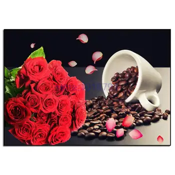 

diy 5d diamond painting Cross stitch flowers Diamond Mosaic Pictures Red Rose Room diamond embroidery Coffe Diamond Paintings