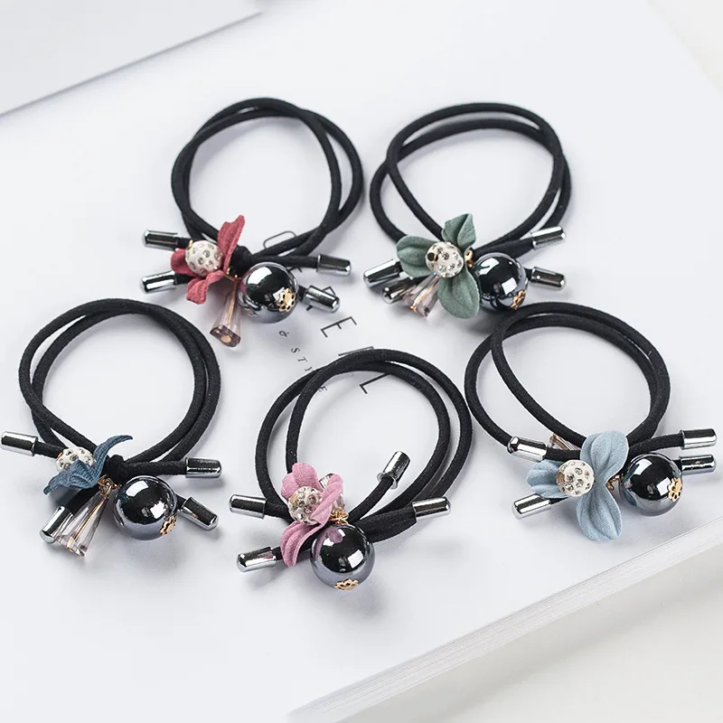 

1PCS Lovely Clover Gray Ball Elastic Hair Bands Toys For Girls Handmade Bow Headband Scrunchy Kids Hair Accessories For Womens