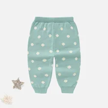 Вязаные длинные штаны с принтом в горошек для маленьких девочек зимние детские модные хлопковые эластичные штаны теплые хлопковые леггинсы для малышей AA12203