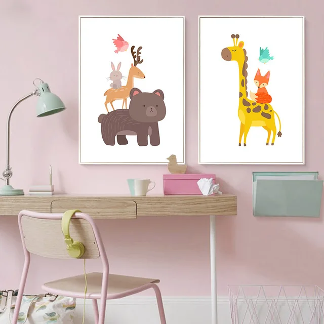 

Cartoon Animals Bear Zabra Wall Art Canvas Painting Baby Room Decor Nordic Poster Posters And Prints Pictures Nursery Unframed