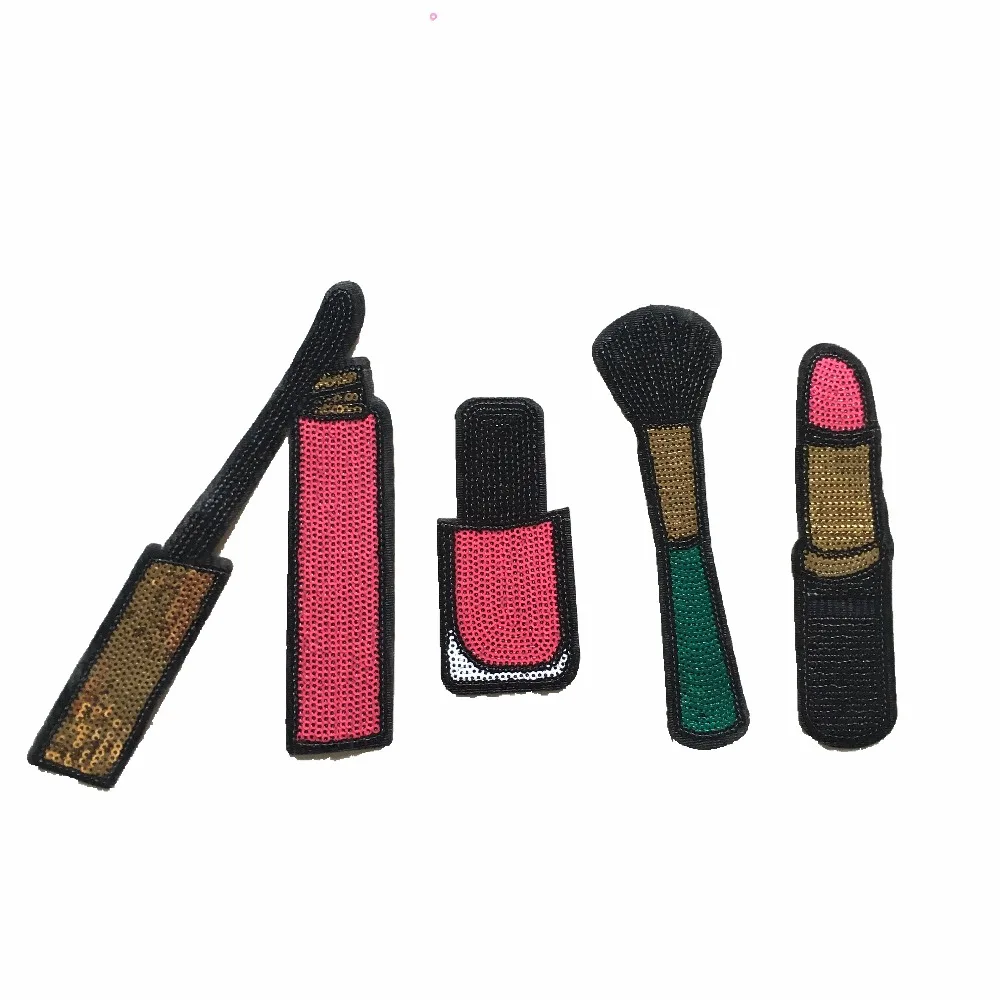 

4pcs/set Lipstick Eye Shadow Brush Patch Iron On Sequined Patches for Clothes bag Shoes Decoration Makeup Embroideried Appliques