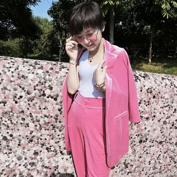

new Pants suit Velevt women business suits double breasted 2 piece blazer set female trouser suits Ladies Pant Suits
