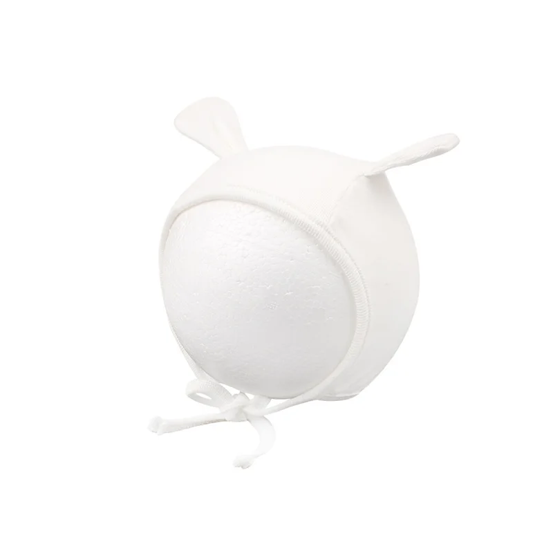 Cotton Cute Baby Girls Hat Lace Up Newborn Baby Beanie Pink White Soft Princess Girls Hat With Ears Spring Baby Girls Clothing (10)