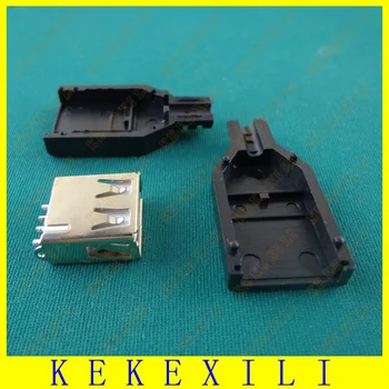 

FreeShipping 10PCS DIY USB Female Type A 4Pin 4P three Pieces Assembly Connector Plug Socket DIY USB A Female 4Pin Socket