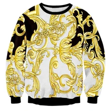 High-end Luxury Golden Palace Flowers 3D Print Sweatshirts Men Streetwear Hoodies Boys White Outwear Clothes Mans Fashion Tops