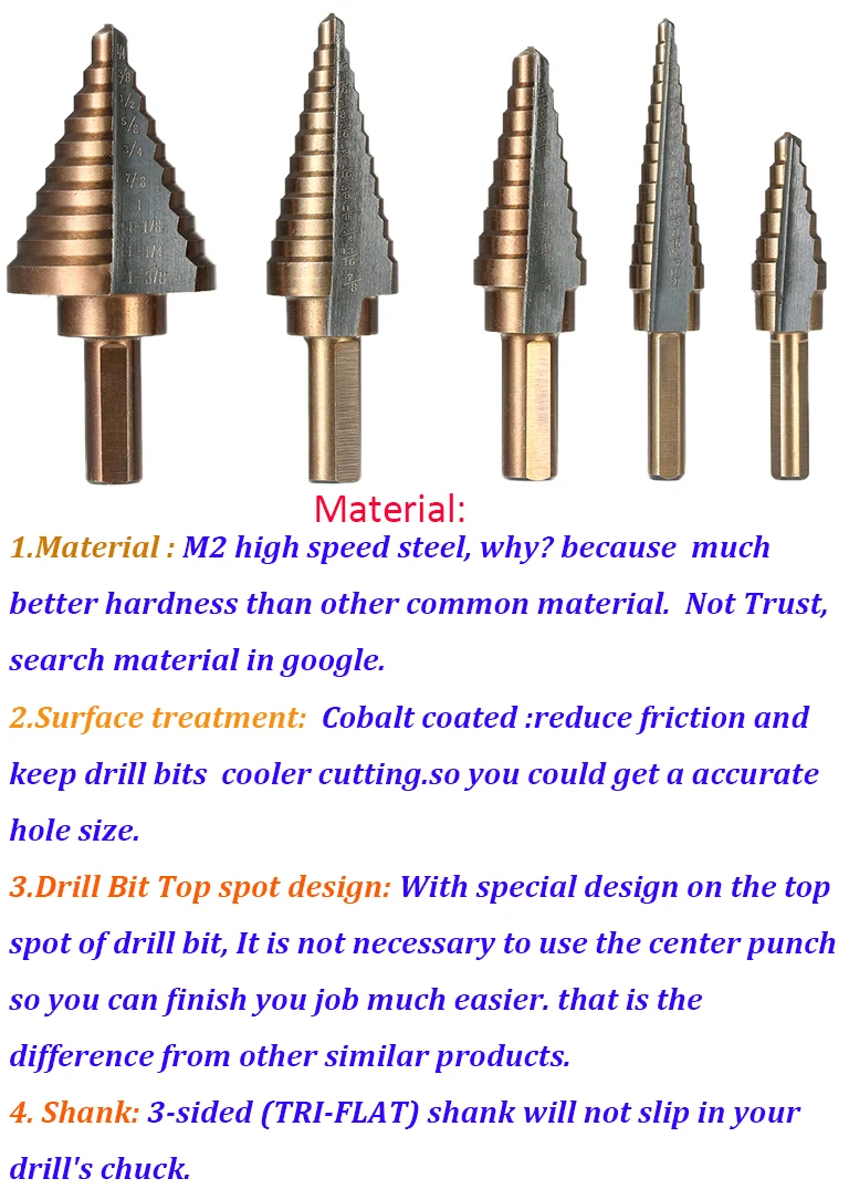 Cutting yotijar Pack of 5 HSS Step Drills Conical Drill Conical Drill Set Conical Drill Cutting yotijar Pack of 5 HSS Step Drills Conical Drill Conical Drill Set Conical Drill