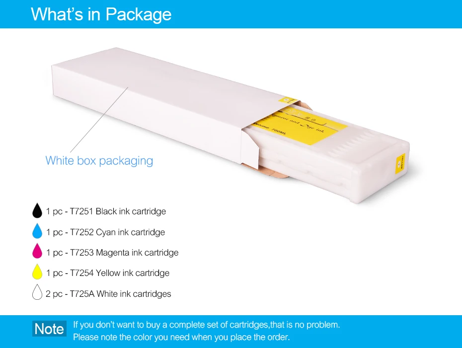 6 цветов/набор T7251-T7254 T725A совместимый картридж с чернилами для одежды для Epson SureColor SC-F2000 F2000 F2100 600 мл/уп