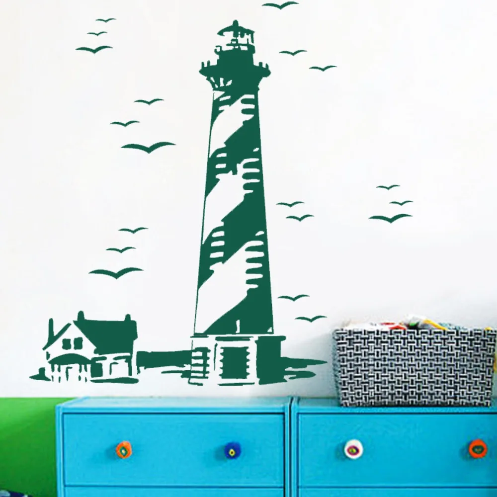 

Fashion Removable LIGHTHOUSE Birds Vinyl Wall Decals Art Mural Home Decor Carved High Quality Wall Stickers KW-312