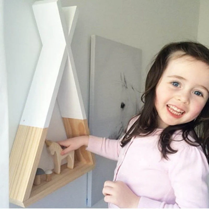 Nordic Style Kids Baby Wooden Trigon  Storage Book Shelf Home Room 0*20*6.5cm