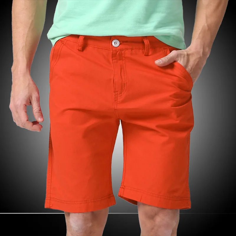 Летние мужские шорты модные большие размеры 30-40 базовые Качественные однотонные шорты для мужчин E6056 - Цвет: Orange