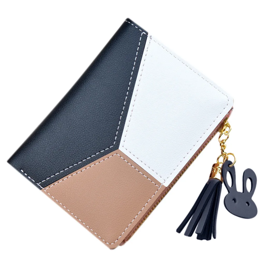 

Trendy Coin Purses For Women Ladies Brand Leather Short Patchwork Matching Colors Mini Pouch Girl Wallet Key Holder Carteira