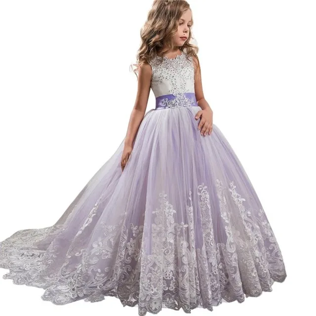Платье для девочек свадебное платье без рукавов с открытой спиной детское платье для девочек элегантное платье принцессы для детей 4-12 лет - Цвет: Light purple