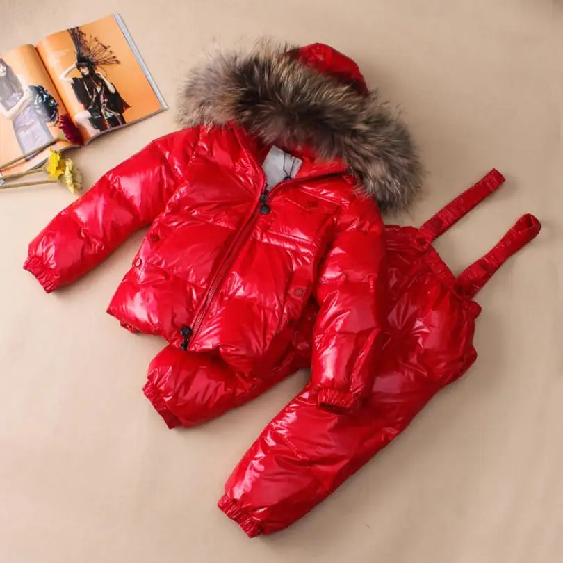 

Winter Children Turtleneck Down Jacket Coat Kids Snow Wear Baby Outerwear Real Raccoon Dog Fur Collar Parka Down Jacket Y1102