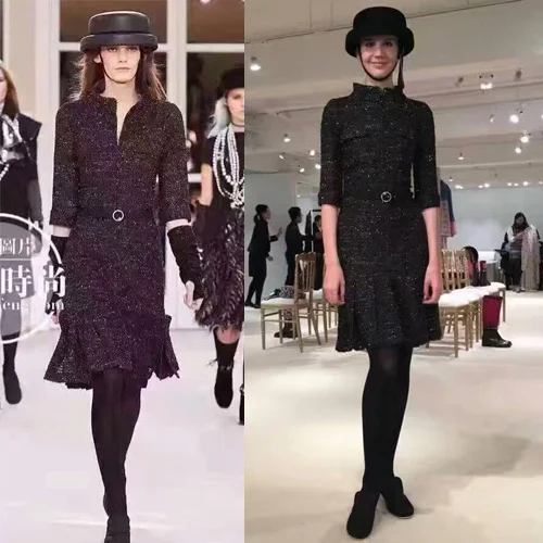 

2016 new winter dress for women,tweed fabric elegant office dress,amazing vestido de festa,unique slim party dresses,black dress