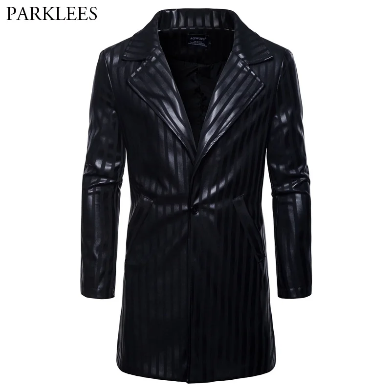 Fashion Longline Pu Leather Jacket Men 2018 Brand New Faux-Leather Motocycle Jacket Mens Casual Jackets and Coats Veste Homme