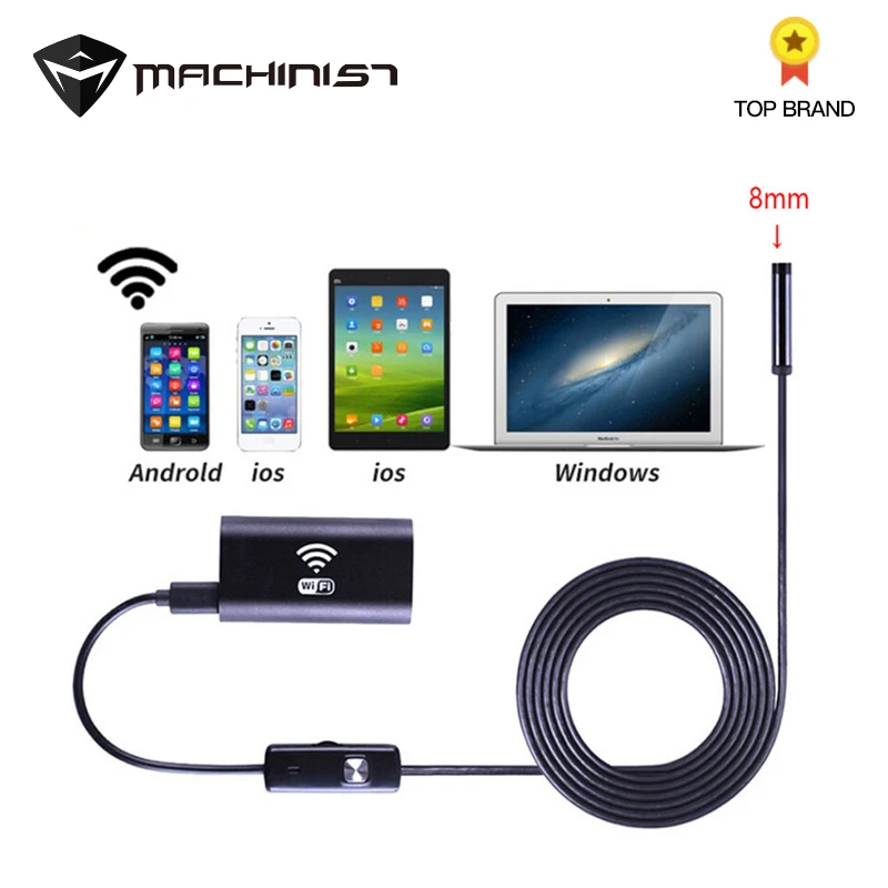 

8mm Waterproof Mini wifi Endoscope industrial camera Snake Tube Inspection Borescope For Android/IOS/Windows/Vista/MacOS