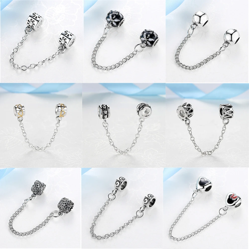 

New 2019 Alloy Beads Safety Chain Charm Bead Flower Love 10 Styles Stopper Charms Fit Pandora Bracelets & Bangles Diy Jewelry
