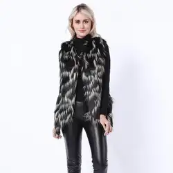 Британский стиль из искусственной кожи Лисий мех длинный меховой жилет Женская мода темперамент пальто жилет уличная одежда для отдыха