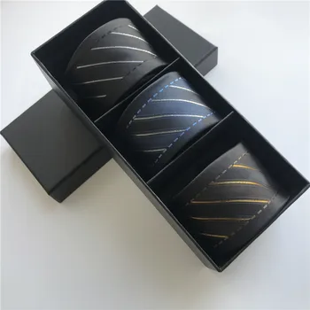 

3 Pieces/Set Popular Men Necktie Contrast Knot High Quality Grids Striped Ties Cravat with Gift Box