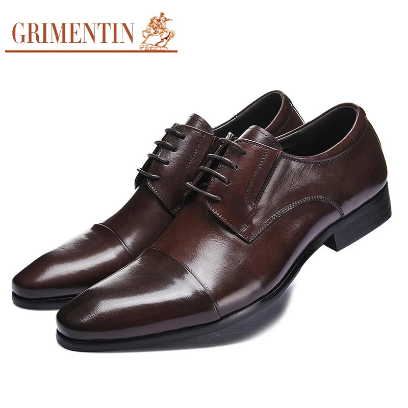 

GRIMENTIN fashion brand business mens dress shoes genuine leather Italian designer brown men shoes basic flats for office size11