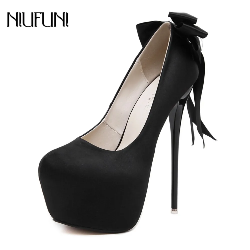 Zapatos de tacón alto con plataforma de 16cm para mujer, calzado de fiesta  con punta redonda, color negro, para primavera y otoño, talla grande 34-45  - AliExpress Calzado