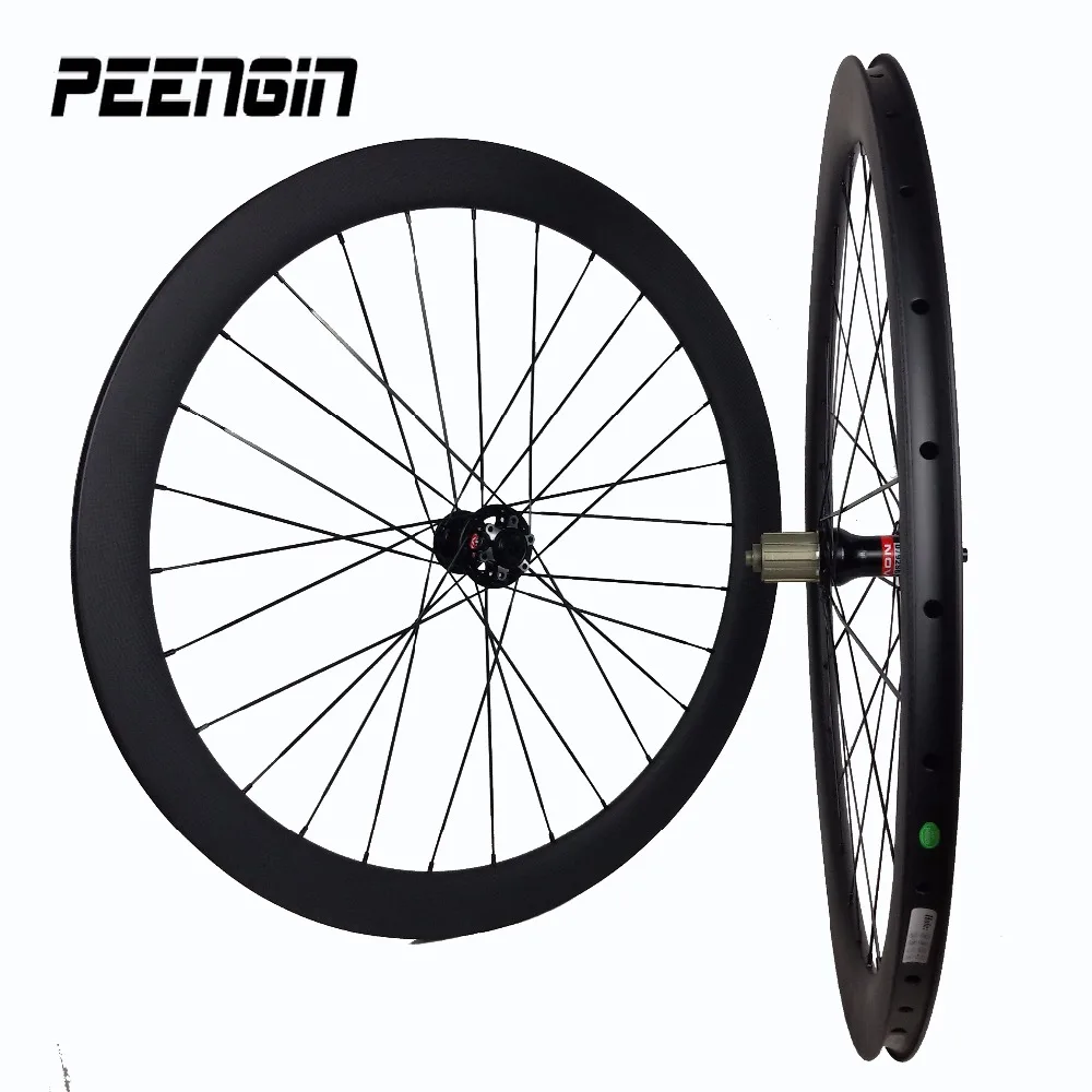 Cheap 50mm carbon clincher 700c disc wheelset bicycle wheels OEM 23/25mm wide rodas de carbono cyclocross XD body novatec QR/thru axle 0