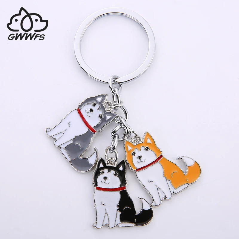 Graphics Siberian Husky Keyring Metal Key Holder Keychain with a dog Solid Key Pendant Key ring