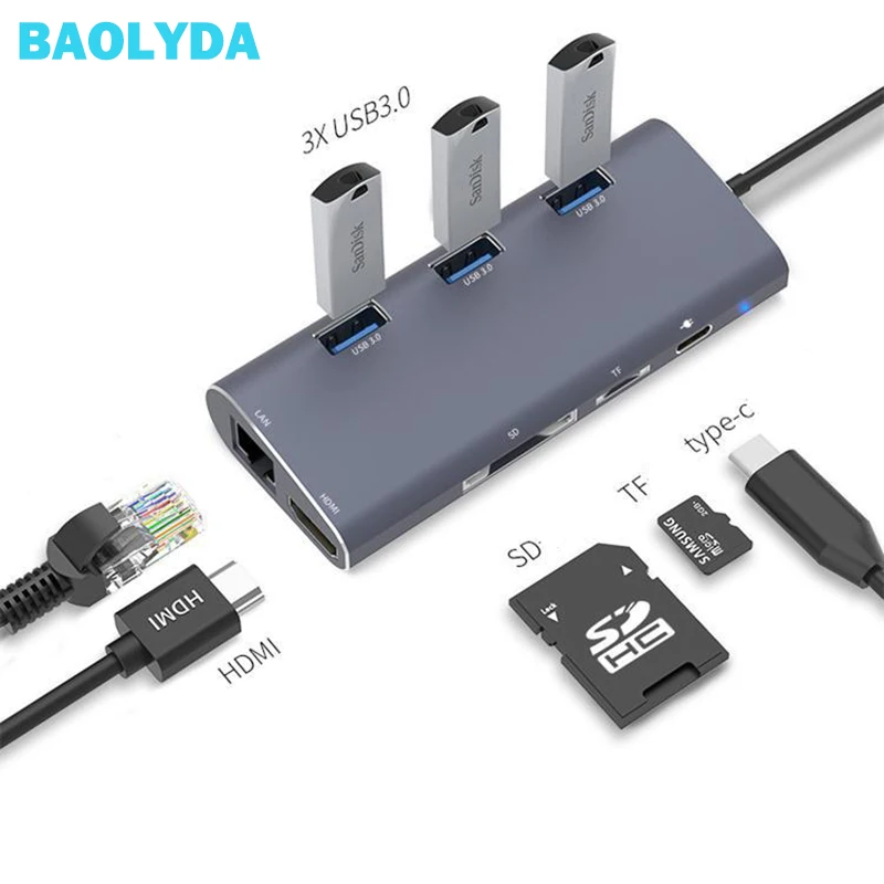 

Baolyda Aluminum USB Type-C to HDMI Hub Adapter Thunderbolt 3 Dock for MacBook Samsung S8/S9 Huawei P20 Pro USB C Hub Adapter