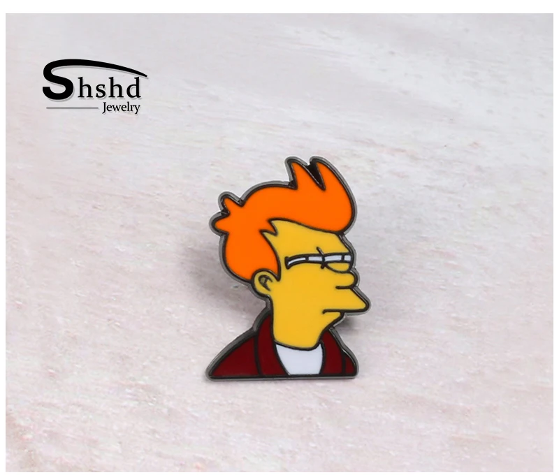 Shshd мультяшный комикс Futurama Philip J. Fry брошь металлические твердые эмалированные булавки забавные Значки для детей, значки, куртки, нагрудные булавки, мужские ювелирные изделия