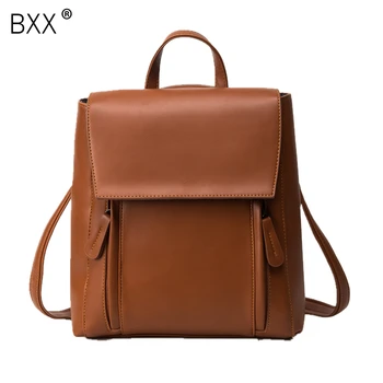 

[BXX] 2020 Women's New Solid Color Double Shoulder Button Large Capacity PU Leather Backpack All Match School Backapck LI698