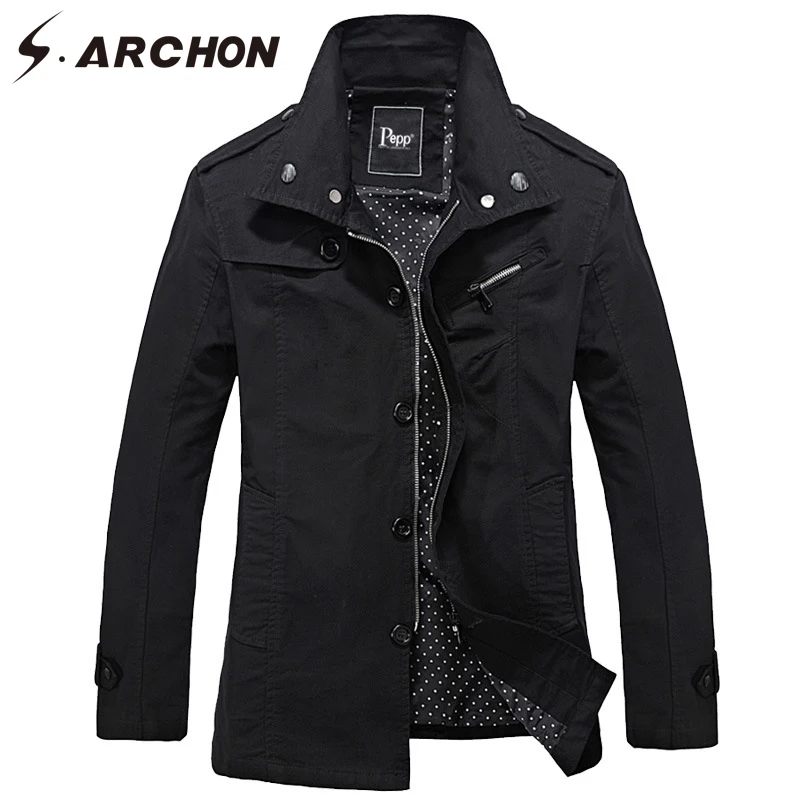 S.ARCHON Spring Jackets Men Autumn Washed Thin Jacket Turn Down Collar Standard Clothes Cotton Casu