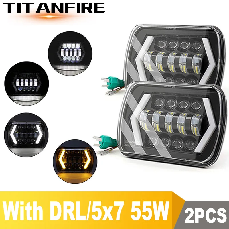 2PCS DRL DS 7x6 ''фары Halo DRL для 86-95 Jeep Wrangler YJ Cherokee XJ ангельские глазки DRL H4 светодиодный квадратный 55 Вт 5X7 светодиодный фары - Цвет: 2PCS DRL