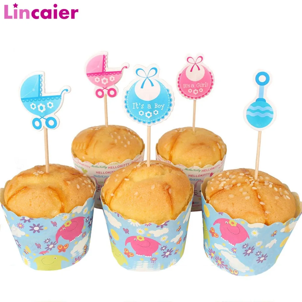 

Lincaier 18pcs Cupcake Topper Babyshower Boy Girl Party Decorations Its a Girl Boy Baby Shower Supplies Gender Reveal