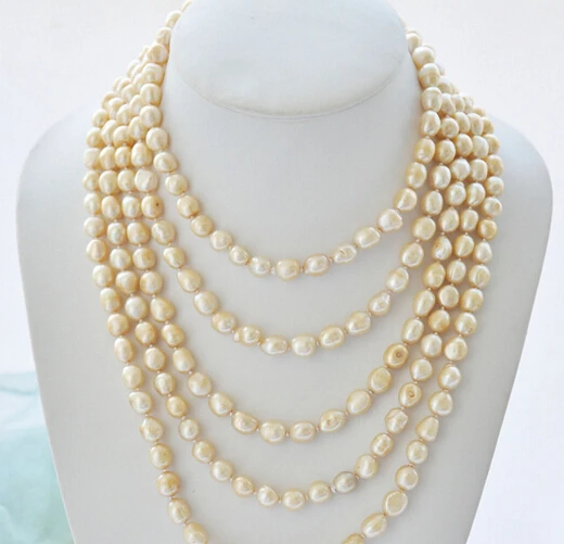 

huij 0033094 Long 100" 10mm champagne baroque freshwater pearl necklace