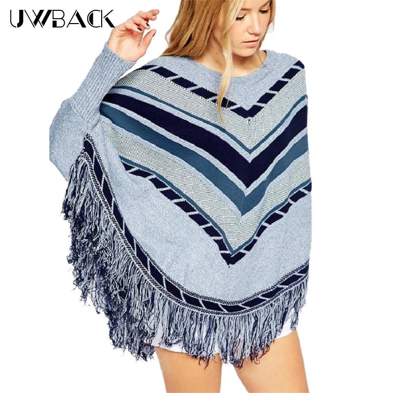 

Uwback 2019 Winter Pullover Sweater Women Cloak Tassel Cotton Knit Sweater Poncho Women Autumn Casual Fashion Pull Femme CBB270