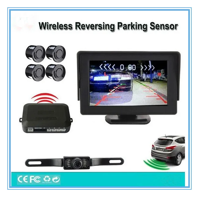 

4IN1 Wireless car rearview parking system,Auto wireless reverse camera & parking sensor with 4.3" rear view monitor Assistance