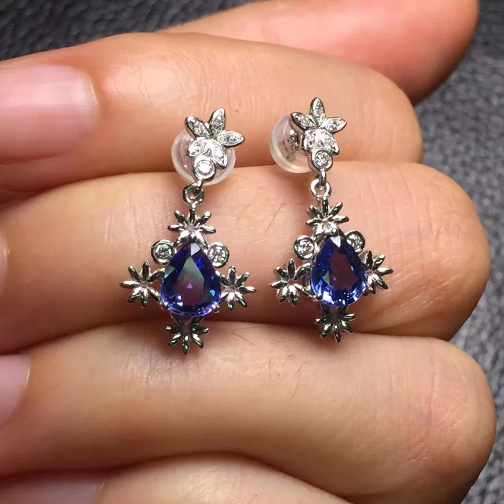 Fine Jewelry коллекция настоящее 18 К белого золота AU750 100% натуральный bluetootanite драгоценные камни Танзании происхождения серьги гвоздики для