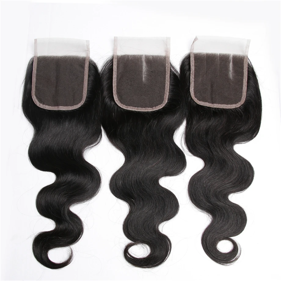 

Clover Leaf Brazilian hair body lace Closure 4*4 Middle parting 8-22inch Natural Black Remy hair /cheveux humain closure