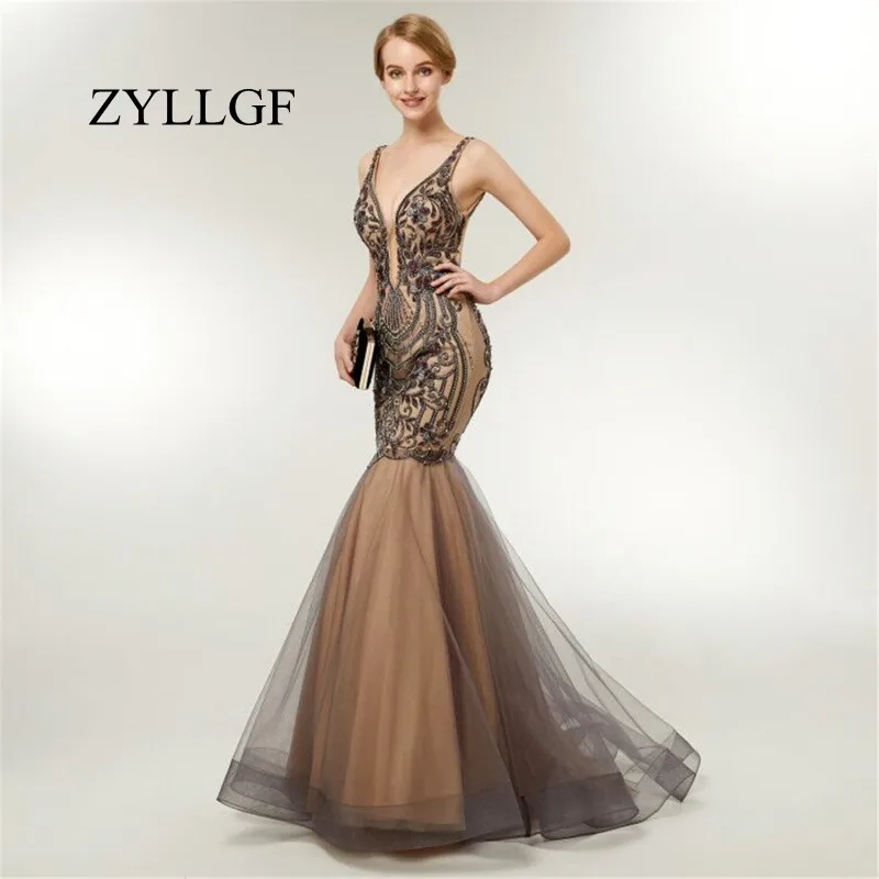 ZYLLGF Robe De Demoiselles D Honneurro сексуальные платья подружек невесты с открытой спиной для женщин Русалка V шеи бисером свадебное платье ES5