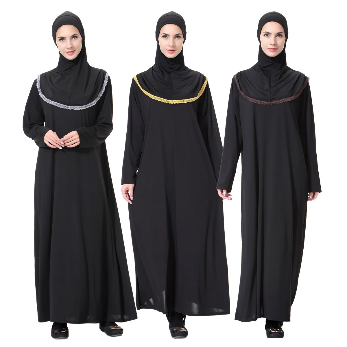 Черный Гладкий мягкий абайя для молитв мусульманский женский халат |