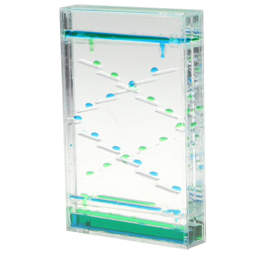 Square Slide Floating Mix Colored Oil Hourglass Bubbler Motion Timer Sensory Toy Home Decor -Blue + Green