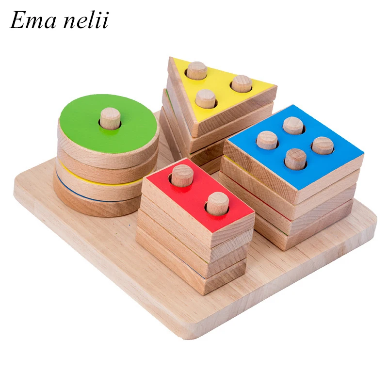 

Wooden Toy Geometric Shape Cognitive Matching Columns Learning Board Baby Educational Puzzle Building Blocks Toys for Children