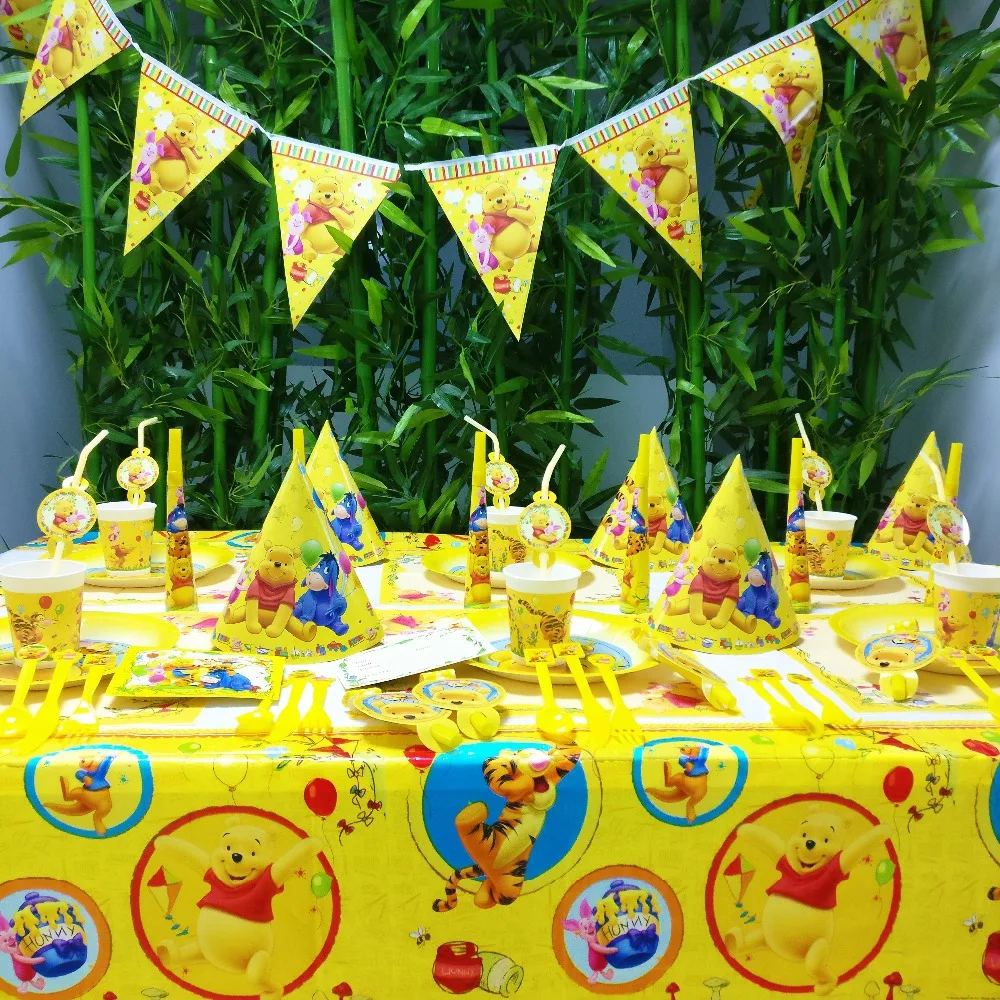 

78pcs/set Winnie The Pooh Happy Birthday Kids Wedding Party Decorations Paper Plastic Party Supplies Tableware Set Banner