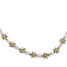 Зеленый оливковый перидот 925 пробы Серебряный для женщин цветок Звено Цепи Браслет 6,5-7,5 дюймов L20070