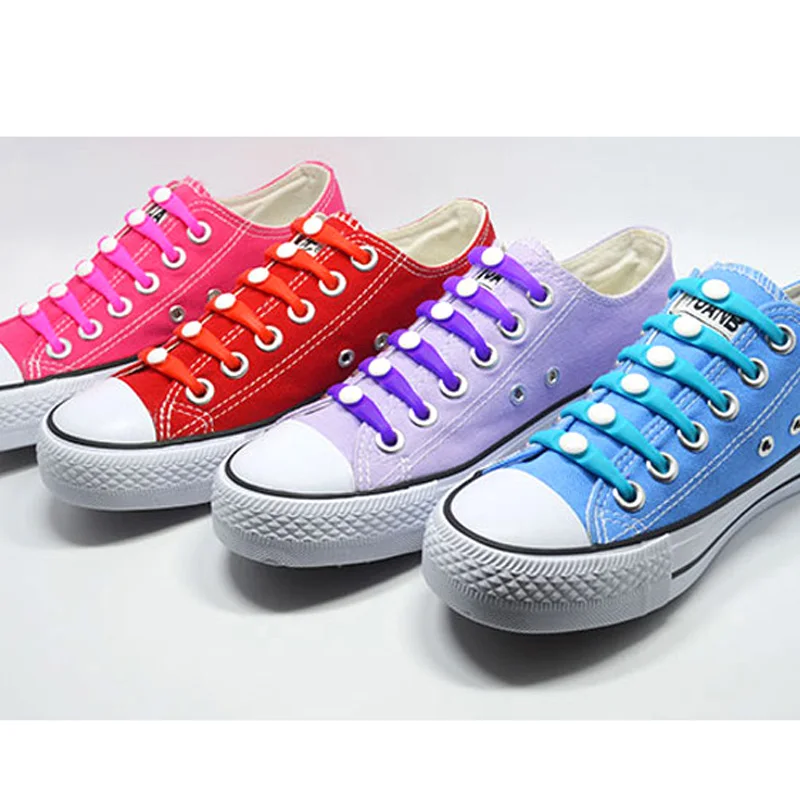 JUP1-12 Sets(12 Root/Set)Pure White Lace Shoelace Flat Elastic Silicone Men Women Sneakers Sport Basketball Running Shoes Round