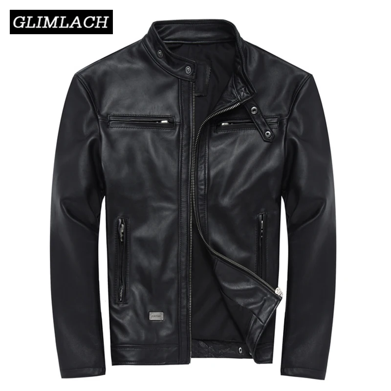 

Autumn Lambskin Genuine Leather Coats Men Black Slim Motorcycle Biker Real Sheep Leather Jacket High Quality Sheepskin Outerwear